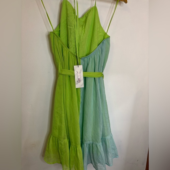 NWT Strut and Bolt Lime Aqua Tiered Chiffon Mini Dress - Picture 6 of 11